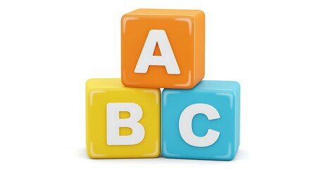 Colorful Alphabet Blocks Stacked for Early Childhood Education Learning and Play on White Background A B C Cubes