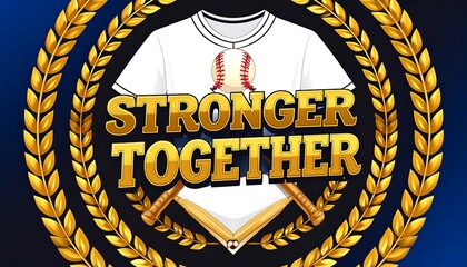 Baseball Team Spirit Stronger Together Graphic with Laurel Wreath.