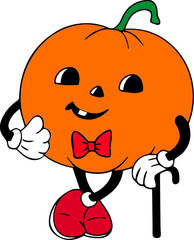Colorful Pumpkin with Cane and Tie Rubber Hose Style Style