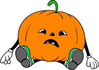 Colorful Sad Sitting Pumpkin Rubber Hose Style
