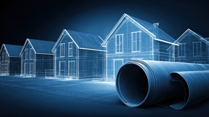 3 d visualization of architectural blueprints with construction elements