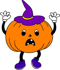 Colorful Scary Pumpkin in Hat Rubber Hose Style