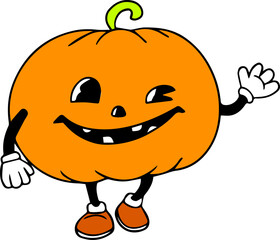 Colorful Winking Pumpkin Rubber Hose Style