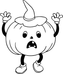 Scary Pumpkin in Hat Rubber Hose Style