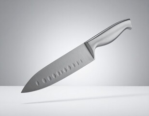 Obraz premium Floating Silver Chef Knife with Stainless Steel Blade for Gourmet Kitchen
