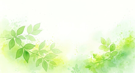 Watercolor-style leafy branches in green and yellow tones with central white space, ideal for nature-themed invitations or elegant seasonal designs.