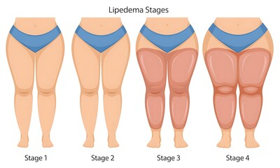Stages of Lipedema Progression Illustrated Anatomy of Female Legs Depicting Swelling and Fat Distribution