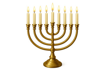 Fototapeta premium Golden menorah with burning candles celebrating Hanukkah on transparent background