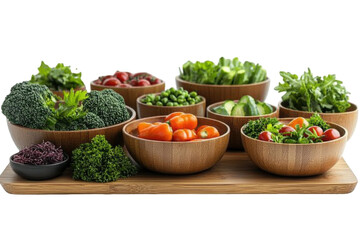 Elegant table spread of gourmet vegan appetizers, colorful vegetable crudites, side dishes, and drinks on a bright white background