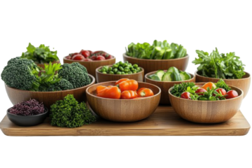 Elegant table spread of gourmet vegan appetizers, colorful vegetable crudites, side dishes, and drinks on a bright white background