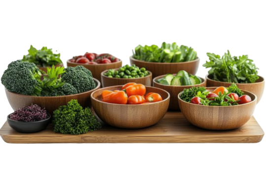 Elegant table spread of gourmet vegan appetizers, colorful vegetable crudites, side dishes, and drinks on a bright white background
