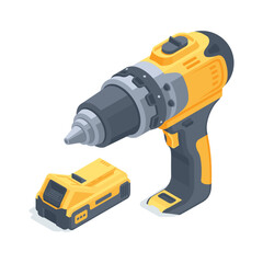 Fototapeta premium isometric vector screwdriver and battery, in color on a white background, cordless handheld electric tool for repair and construction