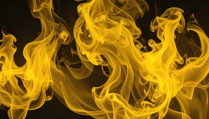 Abstract swirling yellow smoke patterns on black background