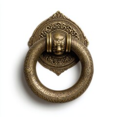 An antique golden door knocker with intricate details, a symbol of elegance and history