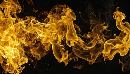 Fiery orange and yellow flames dance against a black background