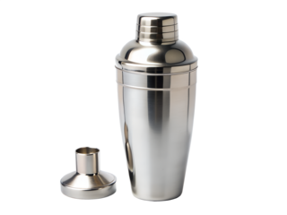 Stainless steel cocktail shaker with cap isolated on transparent background
