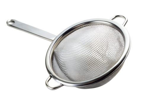 Stainless steel cocktail strainer with handles isolated on transparent background