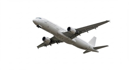 Obraz premium White passenger jet ascends powerfully against a bright clear sky a stunning aerial view. AI Generated