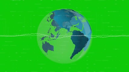 Animation of digital data processing over globe on green screen background - Powered by Adobe