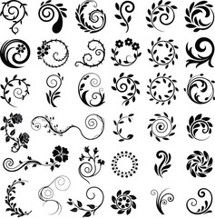 Elegant Floral Swirls Silhouette Icon Set &ndash; Decorative Vector Art Floral Ornament Swirl Design &ndash; Luxury Botanical Vector Collection