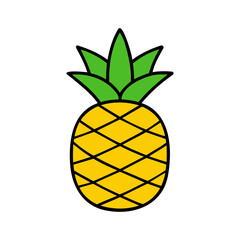 Colored pineapple. Pineapple icon isolated on white background. Vector illustration.