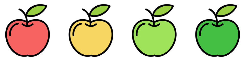 Colored apples. Apple icons isolated on white background. Vector illustration.