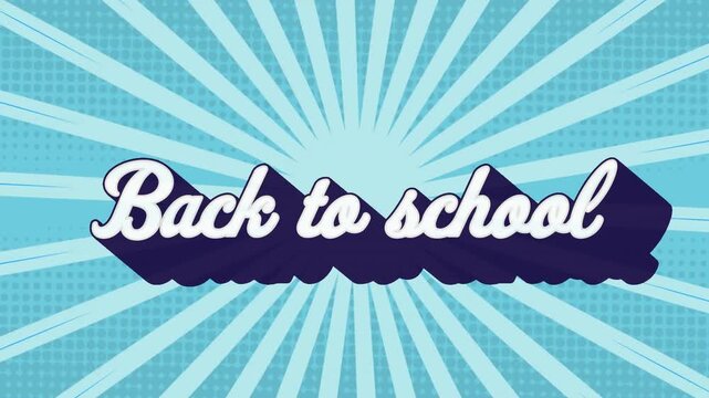 Animation of back to school text over blue pattern background