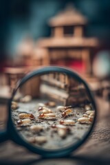 Close-up of termites under a magnifying glass, on damaged wooden furniture. Pest infestation, extermination or pest insect control solutions in the household. 