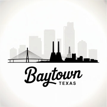 Baytown Texas Skyline Silhouette &mdash; Gulf Coast Industry and Landmark Bridge Vector Illustration