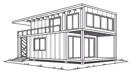 Shipping Container House Construction with Frame, Insulated Panels, and Exterior Walls – Technical Modular Home Assembly Visualization