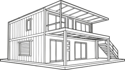 Shipping Container House Construction with Frame, Insulated Panels, and Exterior Walls &ndash; Technical Modular Home Assembly Visualization