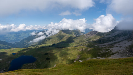 Hike from Melchsee-Frutt to the summit of Hochstollen. Beautiful mountain landscape in the canton of Obwalden, Switzerland.
