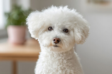 closeup portrait of fluffy dog with soft focus exuding warmth and companionship