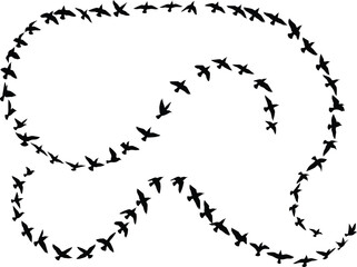 Bird flock silhouette forming speech bubble – abstract flying birds shape, communication symbol, nature and freedom concept vector
