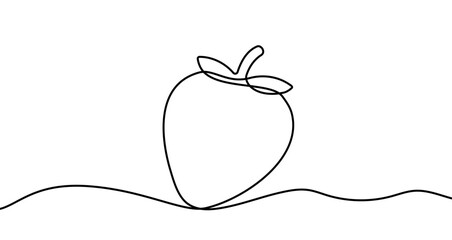 Strawberry in one line art style. Drawing of strawberry with editable black stroke on white background. Vector illustration.