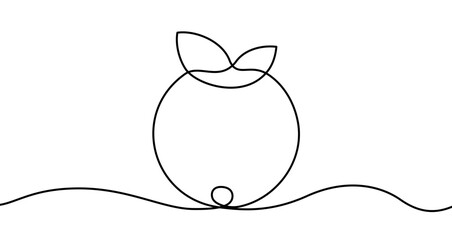 Blueberry in one line art style. Drawing of blueberry with two leaves with editable black stroke. Vector illustration.