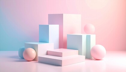 Abstract Pastel 3D Geometric Shapes Composition