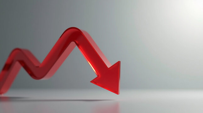 A red downward-facing arrow curves on a gray background, symbolizing a drop or decline.