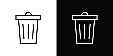 Trash Bin icon. Vector linear icon isolated in black and white