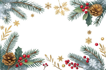 christmas frame with fir branches and cones, frame with flowers,Decorative Border Frame,Watercolor Nature Frame,Artistic Border Design,Vintage Decorative Frame