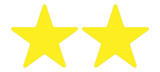Two yellow star icon for rating isolated on transparent png background