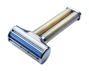 A vintage gold double edge safety razor isolated on transparent background