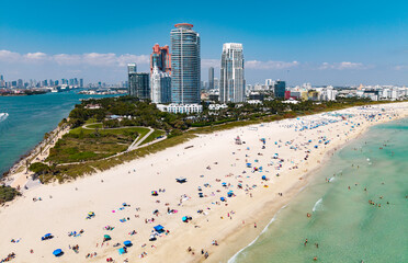 Aerial view of Miami beach coastline. Skyline and skyscrapers at Miami Beach. Summer Miamis vibes....