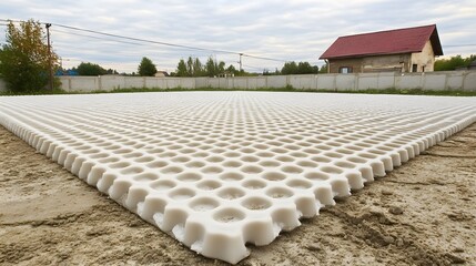 Large Perforated Plastic Ground Cover Sheet on Sand