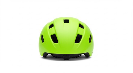 Fototapeta premium Bright lime green bicycle helmet shines boldly against white background. AI Generated