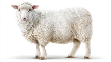 Obraz premium Fluffy sheep isolated on white background with detailed wool texture for farm projects.
