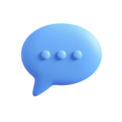 3d render of a blue speech bubble with three dots indicating conversation or typing