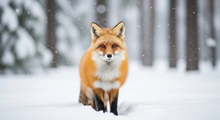 Red Fox in Snowy Forest