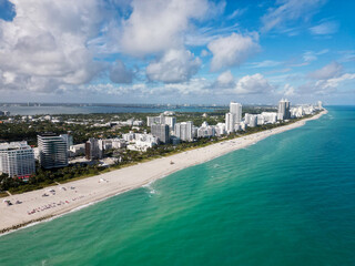 Obraz premium Miami cityscape with skyscrapers and ocean. Miami Beach from above. Miami skyline from top.