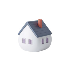 Minimalist stylized 3d render of a simple house with chimney and windows